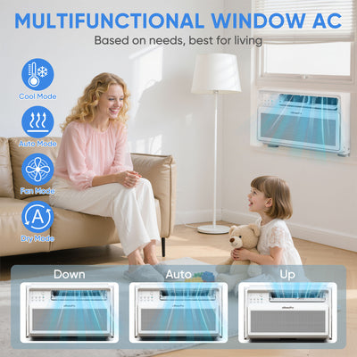 Window Air Conditioner, 8000BTU Window AC Unit for 350 sq.ft Room, Smart Inverter Window AC Multifunctional Dry Fan ECO Mode, Ultra Quiet & Easy Installtion