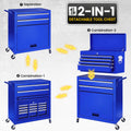 2-IN-1 Rolling Tool Chest Storage Box, Upgrade Steel Tool Box Hidden Desing, Detachable Tool Storage On Wheels W/Sliding Drawers for Workshop Garage Studio, Blue