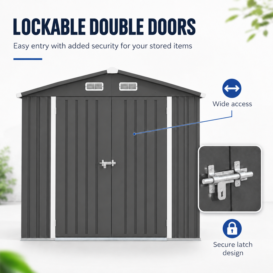 Seizeen 10x8 FT Metal Storage Shed, All-Weather Outdoor Utility Shed with Air Vent, Lockable Hinged Doors, Sloped Roof, Galvanized Steel Walk-in Garden Tool Shed for Bike, Lawn Mower, Patio Backyard Storage