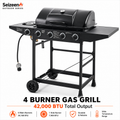 4 Burner Propane Gas Grill with Side Burner, 42000 BTU Stainless Steel BBQ Grill with Cast Iron Grates, 534 Sq In Cooking Area, Outdoor Barbecue Grill with Side Tables for Patio Backyard Cooking