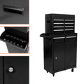 Tool Chest with Drawers, 2-IN-1 Rolling Tool Box & Cabinet Large Capacity with 5 Drawers, Lockable Tool Box Organizer On Wheels with Sliding Drawers, Hidden Double Tool Box, Black