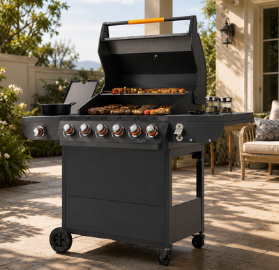 Seizeen 72,000 BTU Powerful Gas Grill, 6-Burner Propane BBQ Grill with Side Burner, w/Cast Iron Grates, Warming Rack, Thermometer
