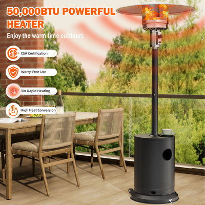 50,000 BTU Outdoor Patio Heater, Freestanding Patio Heaters Tall Propane with Wheels, Stainless Steel Patio Heater for Outdoor Backyard Deck Garden Use