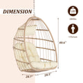 Outdoor Hanging Egg Chair, Wicker Foldable Egg Swing Chair with Khaki Cushions for Patio, Garden, Backyard, Rattan Portable Egg Chair