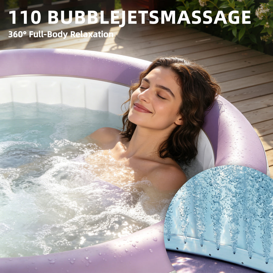 Seizeen 2-4 Persons Inflatable Hot Tub, 71in Round Hot Tub with Built-in Pump, Woven Pattern Home Spa with 110pcs Jets, Lockable Cover, 2 Cup Holders, 4 Filters Rapid Heating up to 104°F