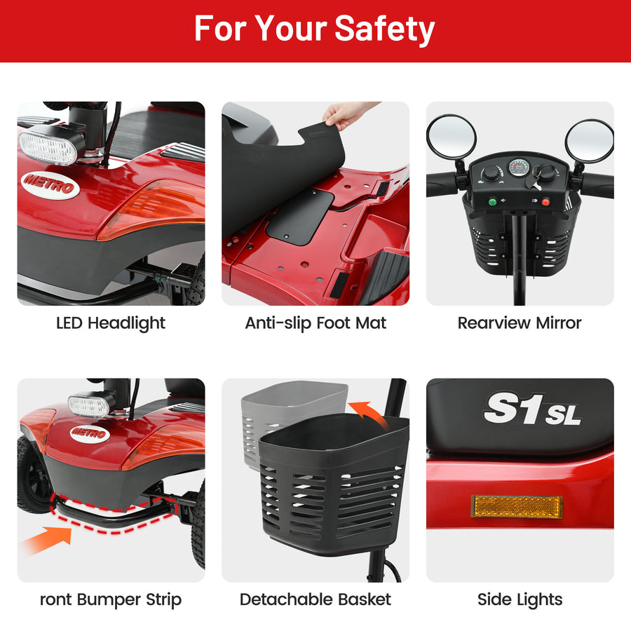 SEIZEEN Mobility Scooters for Seniors with Adjustable Seat, Rearview Mirrors, USB Charging Port,Powered Mobility Scooter for Adults,300W Motor,300 lbs Capacity, Red