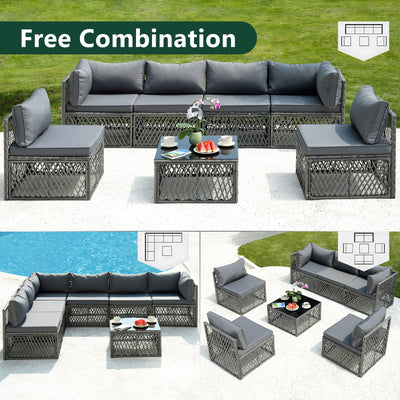 Outdoor Furniture Set, Patio Rattan Wicker Furniture Conversation Set with Cushions and Coffee Table, Garden Terrace Deck Sectional Sofa Set
