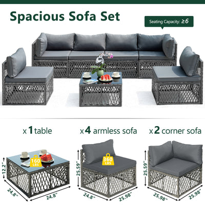 Outdoor Furniture Set, Patio Rattan Wicker Furniture Conversation Set with Cushions and Coffee Table, Garden Terrace Deck Sectional Sofa Set