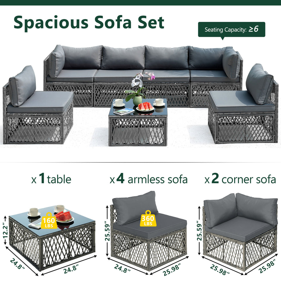 Outdoor Furniture Set, Patio Rattan Wicker Furniture Conversation Set with Cushions and Coffee Table, Garden Terrace Deck Sectional Sofa Set