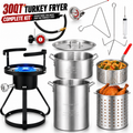 4PCS Outdoor Turkey Fryer Kit, 54,000 BTU Propane Deep Fryer with 30QT & 10QT Aluminum Seafood Boil Pots, Baskets, 32.3-Inch Iron Stand, Poultry Rack, Thermometer and Injector