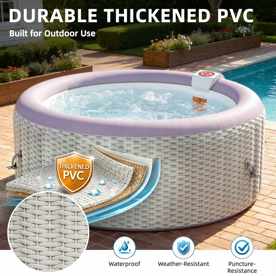 Seizeen 2-4 Persons Inflatable Hot Tub, 71in Round Hot Tub with Built-in Pump, Woven Pattern Home Spa with 110pcs Jets, Lockable Cover, 2 Cup Holders, 4 Filters Rapid Heating up to 104°F