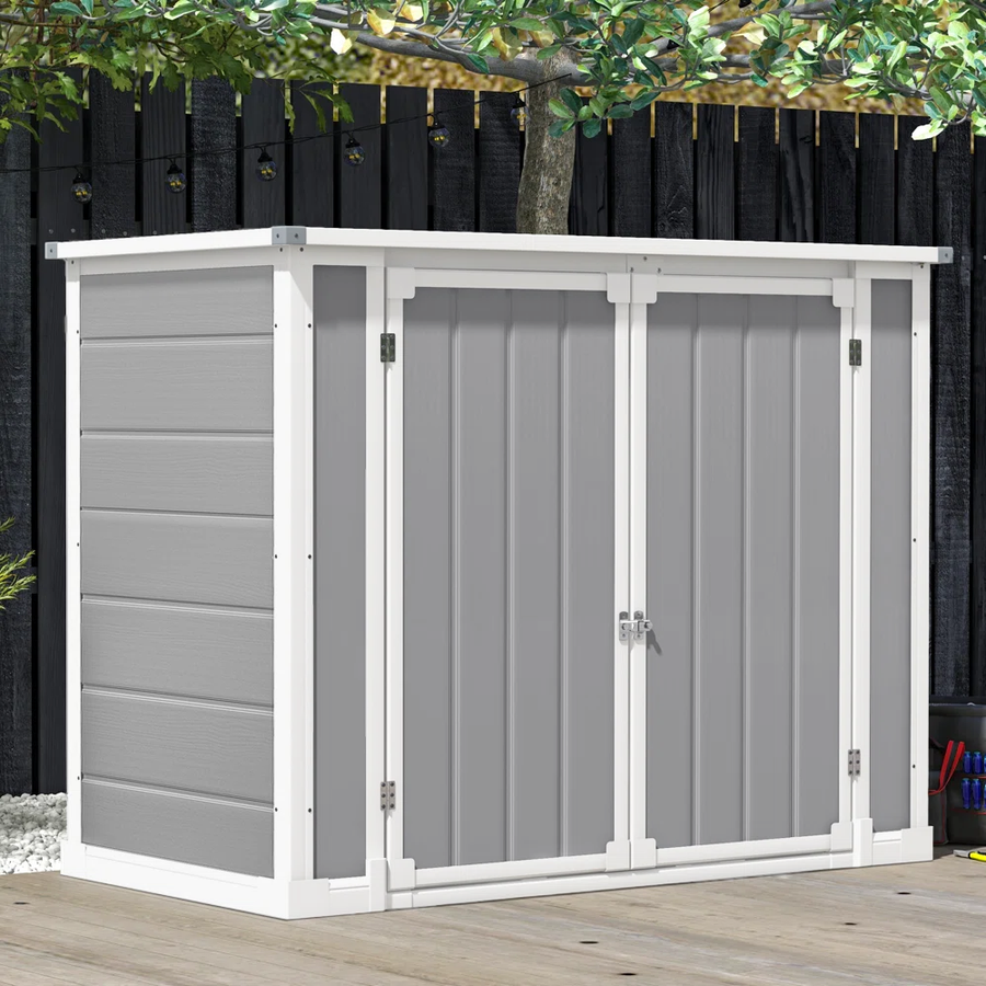 Seizeen Shed and Outdoor Storage, 41 Cu.Ft Small Outdoor Resin Shed with 3 Doors & Floor, 306GAL Deck Box Waterproof Plastic Tool Storage Shed for Cushion Lawn Mower Garbage Cans