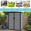 4.6x3FT Resin Storage Shed, Outdoor Lockable Cabinet with Floor and 2-Tier Shelf, Quick AssemblyDouble-Door Plastic Shed w/Floor & Sloping Top