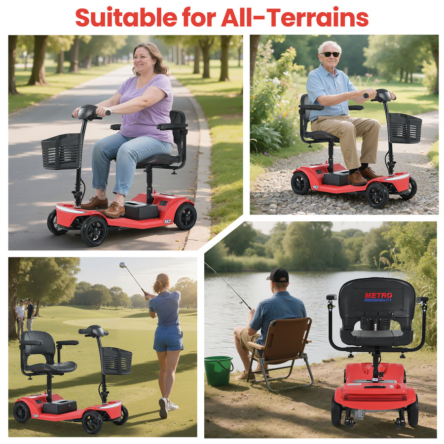 Mobility Scooters for Seniors, Adults Folding Mobility Scooters w/Basket, 24V Electric Scooter Wheelchair, Adjustable Seat, LED Light, Up to 12 Miles, Up to 330lbs, Red, 1-Year Warranty