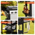 BBQ Grill, Seizeen 30,000 BTU 3-Burner Gas Grill Portable, Backyard Camping Propane Grill with Daul Zone, Foldable Table, Hanging Basket, Steel Brush, Universal Wheels