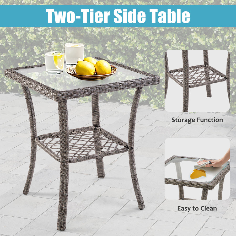 Outdoor Patio Chair Set, 3PCS Porch Funiture for Deck, Deck Rattan Wicker Bistro Set with 4''T Cushions, Coffee Table, 360° Swivel Rocker for 2