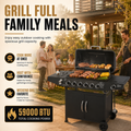 Seizeen 6 Burner Propane Gas Grill, 59000 BTU BBQ with Side Burner, 576 Sq In Cooking Area, Porcelain-Enameled Grates