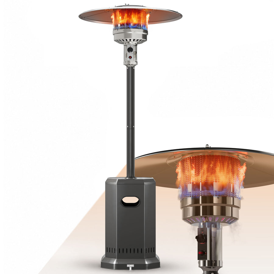 Patio Heaters for Outdoor Use, Propane Heaters w/ 12' Heating Radius, 50000 BTU Heavy Duty Heater w/ Overheating Protection System, Stainless Steel Flame Heater w/ Wheels, Gray