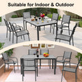 Patio Dining Set of 7, Outdoor Table and Chairs Textilene Design, Patio Furniture with Rectangle Plastic-wood Table, Space-saving Dining Table Set Stackable Design, Gray
