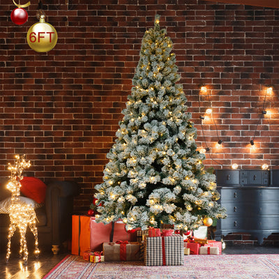 6FT Lighted Artificial Christmas Trees, Seizeen Pre-lit Flocked Xmas Trees, Reusable Artificial Trees with 250 Lights Easy Assembly, Indoor Home Room Shop Holiday Decor, 928 Tips