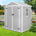 Sheds & Outdoor Storage, 6FT Outdoor Storage Shed with Floor, Waterproof Patio Plastic Shed Sloped Roof, Lockable Garden Bike Tool Shed with Window and Vents