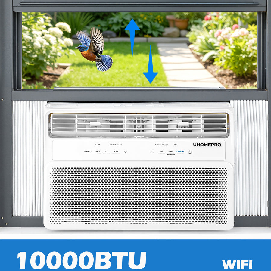 10000 BTU Smart Inverter Window Air Conditioner with WiFi App Control, 15 CEER High Efficiency AC Unit, Fast Cooling, Energy Saver, 4-Way Airflow, Sleep Mode, 24H Timer for Bedroom Apartment up to 45