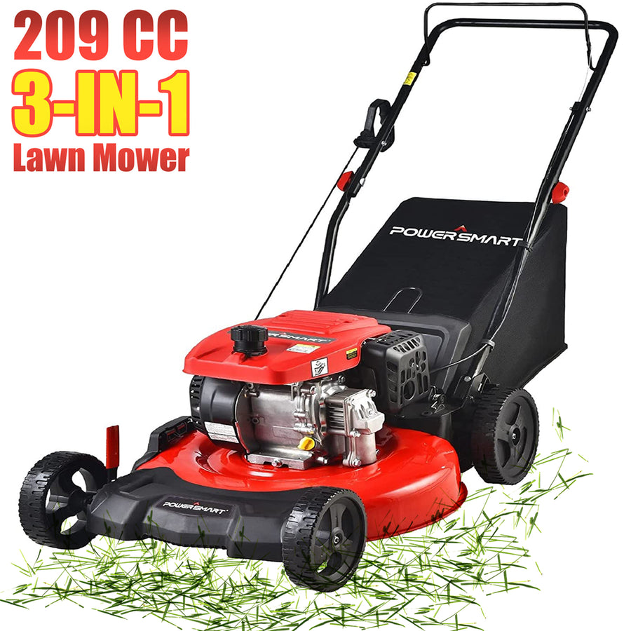 Powerful Lawn Mower, Gas Push Mower with 209CC 4-Stroke Engine, Lawn Mower 3-IN-1 with Large Rear Bag for Garden Lawn Backyard, 21inches Cutting Deck, 5 Adjustable Cutting Heights