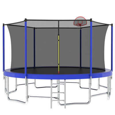 16FT Kids Trampoline with Hoop - Outdoor Trampoline W/Enclosure Net & Ladder, XXL Round Trampolines with Steel Support, Max Weight Capacity 1320LBS