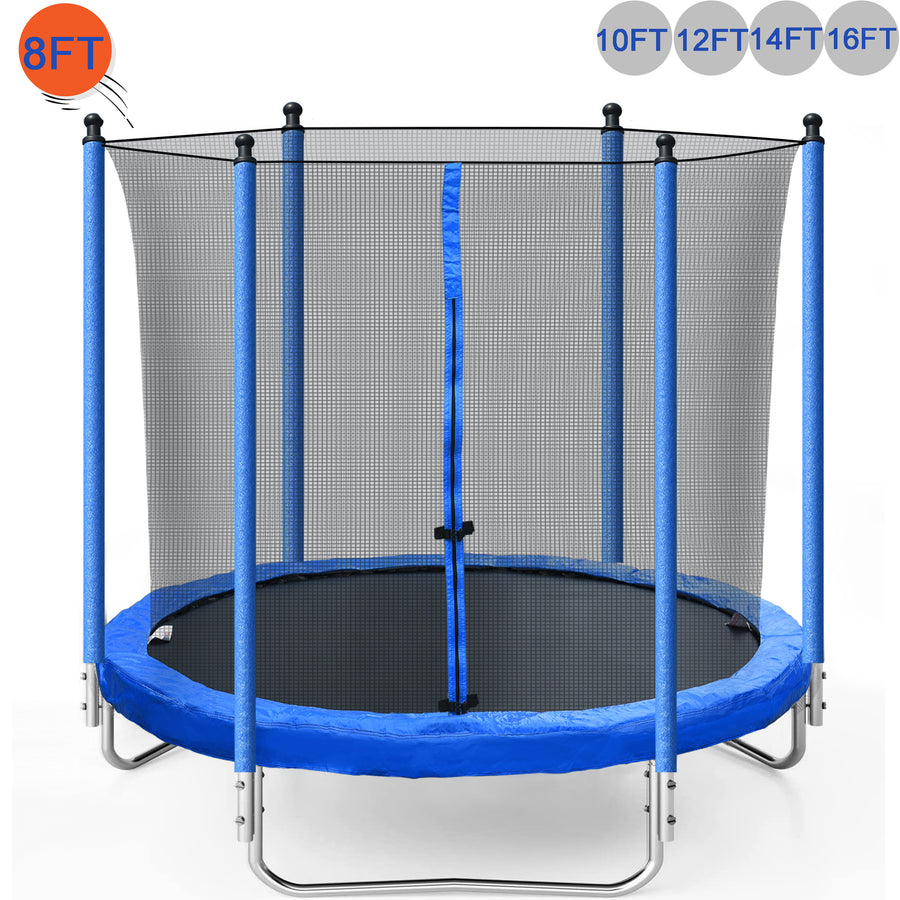 Seizeen Trampoline for Kids - 8FT Outdoor Trampoline with Enclosure Net, All-Weather Steel Trampoline with 3 Heavy-Duty Support & Thickened Spring Pad, Large Round Trampoline for Indoor Outdoor, Blue