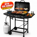 4 Burner Propane Gas Grill with Side Burner, 42000 BTU Stainless Steel BBQ Grill with Cast Iron Grates, 534 Sq In Cooking Area, Outdoor Barbecue Grill with Side Tables for Patio Backyard Cooking