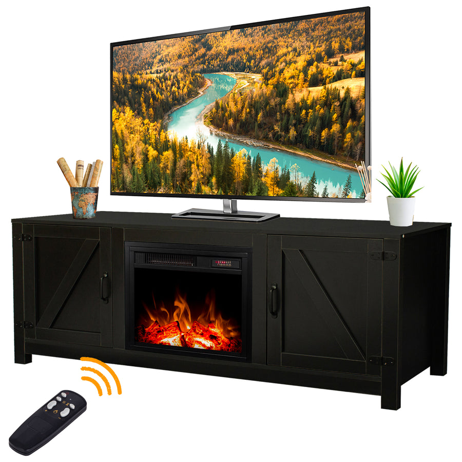 Entertainment Center with Fireplace, Seizeen Electric Fireplace TV Stand for 60" TV, Farmhouse TV Media Console with Remote Controlled Fireplace for Indoor Living Room, Black