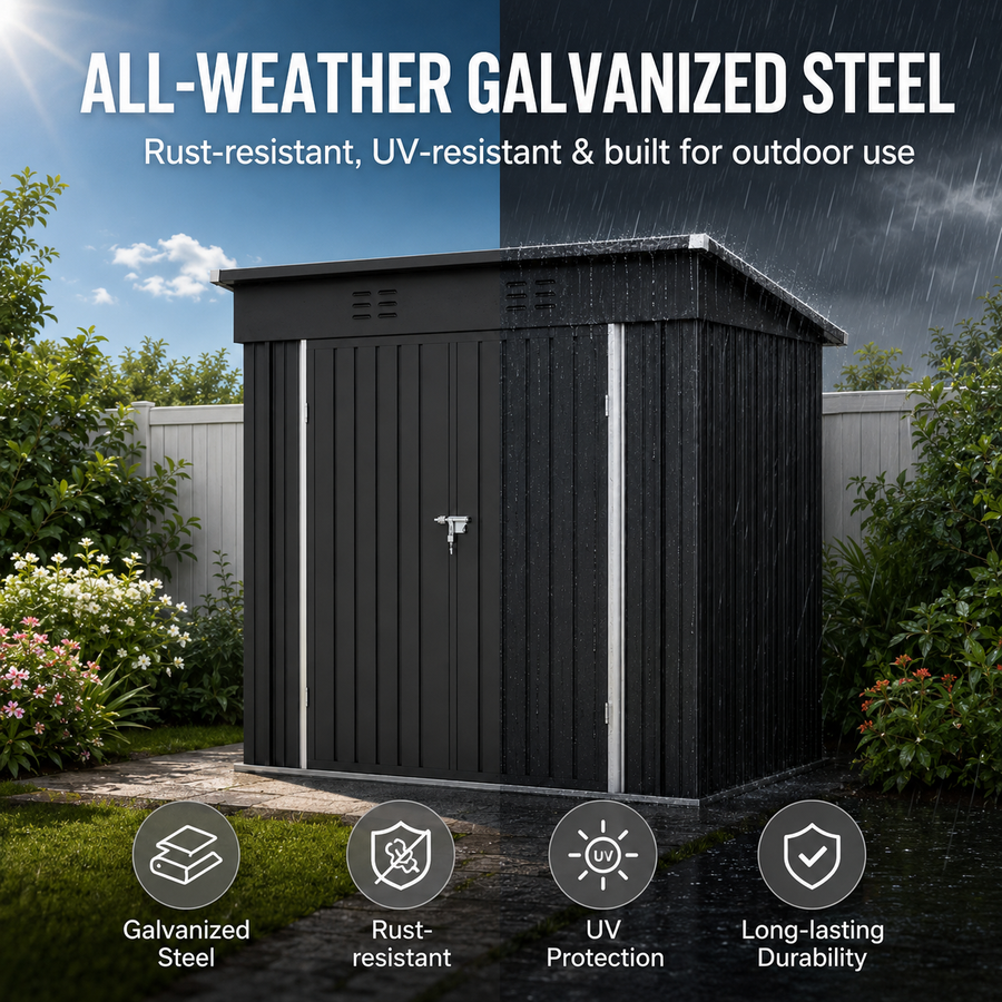 Seizeen 6x4FT Storage Shed, Metal Garden Tool Sheds & Outdoor Storage Clearance for Patio Backyard, Weatherproof and Lockable Outdoor Storage, Black