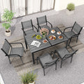 Seizeen 7 Pieces Patio Dining Set, Outdoor Patio Furniture Set, Plastic-wood Table Top with Steel Frame, Dining Set w/Gray Textilene Chairs for Backyard, Garden and Poolside