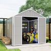 Outdoor Storage Shed w/Double Doors, 8x10FT Outside Bike Shed for Garden Tool Lawn Mover Storage,with Air Vents, Floor, Heavy-duty Frame, Gray