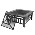 Multifunctional Fire Pit Table, Metal Fire Pit for Outside Stone Pattern, Wood Burning Outdoor Fireplace with Screen Lid/Poker/BBQ Net/Cover/Ice Bowl for Backyard Patio Garden, 32"