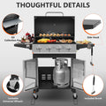 40,000BTU Grill w/Brush, 4-Burner Propane Gas Grill Stainless Steel, Outdoor Camping BBQ Grill on Wheels Portable for Patio Poolside RV
