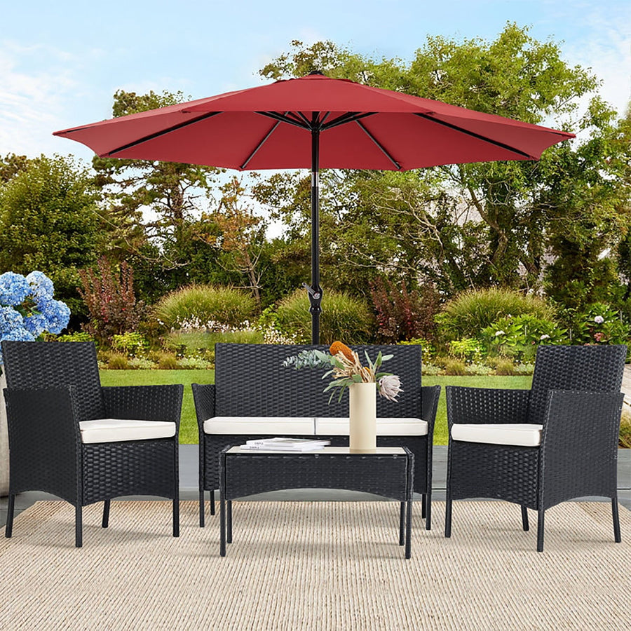 Outdoor Patio Furniture Set, Seizeen 4 Pieces Rattan Conversation Set Cushioned Sofa & Charis, Deck Garden Poolside Furniture Table Set for 4, Black