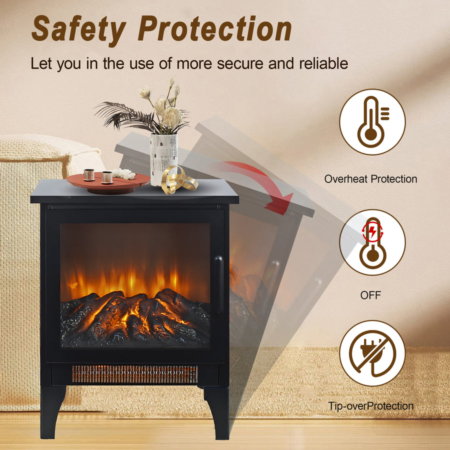 Electric Fireplace Heater for Inside, 1400w Portable Freestanding Stove Heater for Indoor Small Space Use, Space Heater Adjustable Overheat Protection Virtual Flame