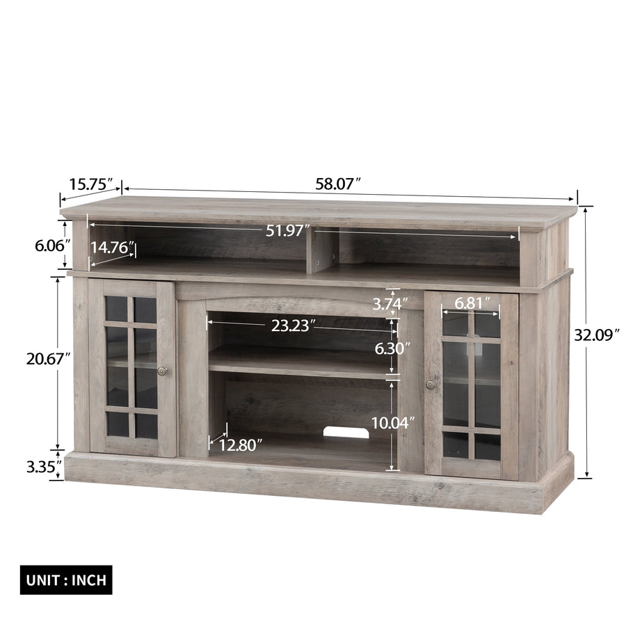 Seizeen Fireplace TV Stand with Storage, for TVs up to 65 inches, Entertainment Center with Fireplace, Media Console Cabinet for Living Room, 58 Inch, Gray, L0480