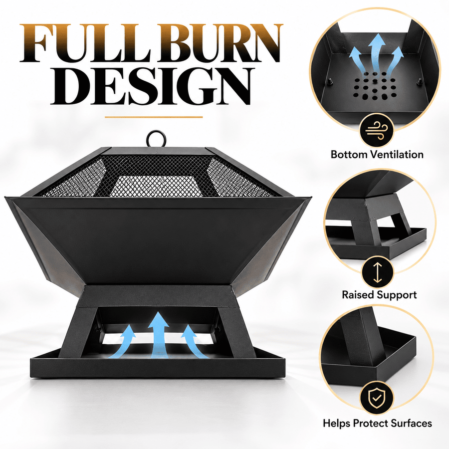 Portable Fire Pit for Outside, Seizeen Wood Burning Fire Pits 19'' Small Size, Square Firepit with Screen Cover, Fire Bowls with Ash Tray, Poker