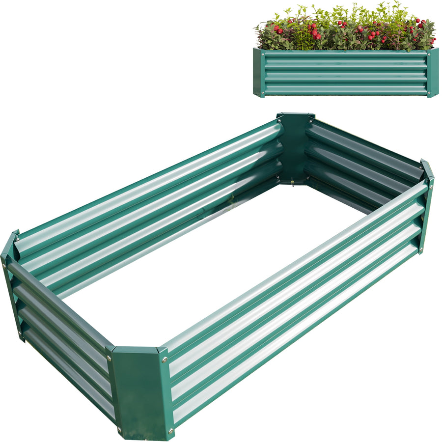 Metal Raised Garden Bed, Seizeen 4¡Á2 ¡Á 1 ft Planter Box for Outdoor, Green Galvanized Raised Planter for Vegetables Flower Fruits, Large Gardening Plant Box for Patio