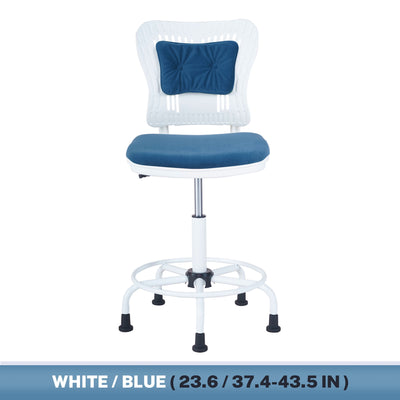 Office Desk Chair with Ergonomic Back, Seizeen Adults Teens Kids Computer Chair Adjustable, Elegant Blue Counter Height Drafting Chair W/ Removable Wheels & Foot Support