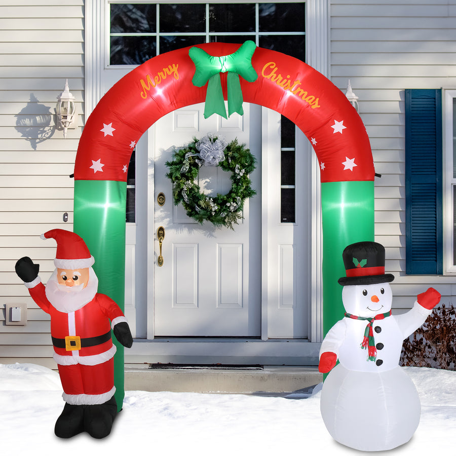 Lighted Christmas Decoration for Outdoor, Seizeen Inflatable Santa & Snowman Arch with 7 Lights, Quick Assembly Patio Yard Party Pre-lit Xmas Decoration, 8FT Tall