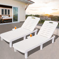 Outdoor Chaise Lounges, Seizeen Patio Lounge Chairs Set of 2, All-Weather PP Resin Sun Lounger 5 Angles Adjustable, Pool Chair Set with Cup Holder for Deck Porch Backyard, White