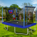 2-IN-1 Rectangle Trampoline with Enclosure Net, 8x12FT Extra Large Kids Adult Trampoline Heavy-Duty Supports, Upgraded Trampoline W/Basketball Hoop, Soccer Target, Shoe Bag, Ladder