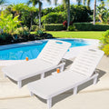 Outdoor Chaise Lounges, Seizeen Patio Lounge Chairs Set of 2, All-Weather PP Resin Sun Lounger 5 Angles Adjustable, Pool Chair Set with Cup Holder for Deck Porch Backyard, White