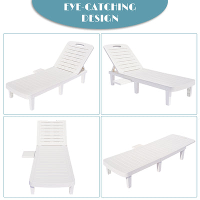 Outdoor Chaise Lounges, Seizeen Patio Lounge Chairs Set of 2, All-Weather PP Resin Sun Lounger 5 Angles Adjustable, Pool Chair Set with Cup Holder for Deck Porch Backyard, White