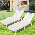 Outdoor Chaise Lounges, Seizeen Patio Lounge Chairs Set of 2, All-Weather PP Resin Sun Lounger 5 Angles Adjustable, Pool Chair Set with Cup Holder for Deck Porch Backyard, White