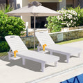 Outdoor Chaise Lounges, Seizeen Patio Lounge Chairs Set of 2, All-Weather PP Resin Sun Lounger 5 Angles Adjustable, Pool Chair Set with Cup Holder for Deck Porch Backyard, White