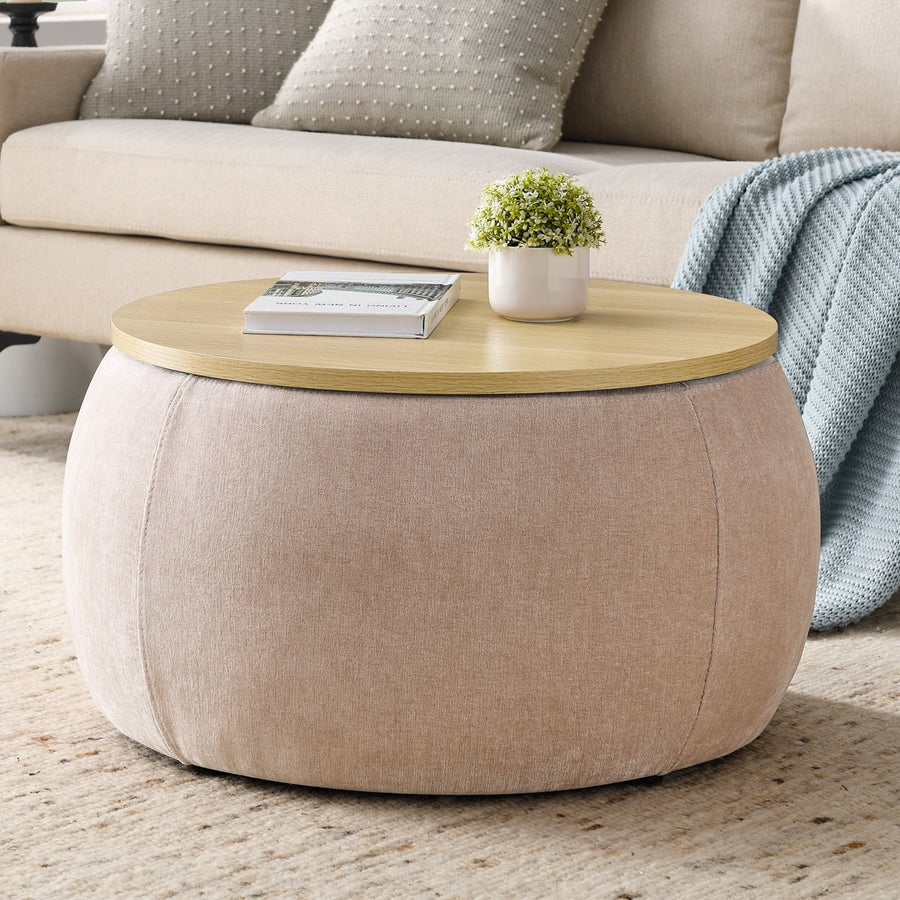 2-IN-1 Storage Ottoman Coffee Table, Multifunction Side Table for Living Room Bedroom, with Removable Top 2 Side Tray, Pink